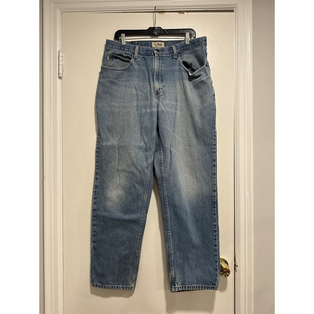 LL Bean Relaxed Fit Baggy Medium Wash Blue Denim Jeans Mens 36x32 100% Cotton